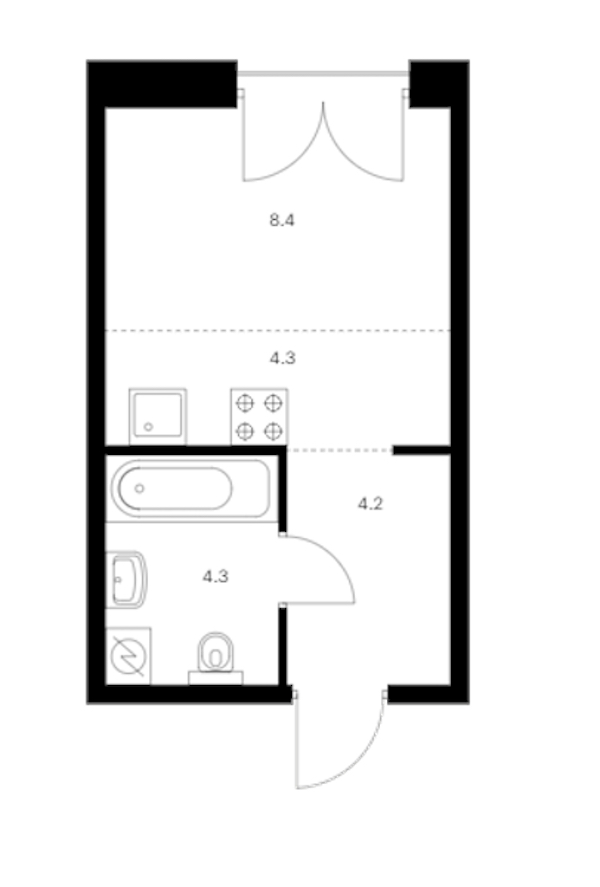 Квартира студия 21.2 м², 2/9 эт., ЖК «Лермонтовский 54»